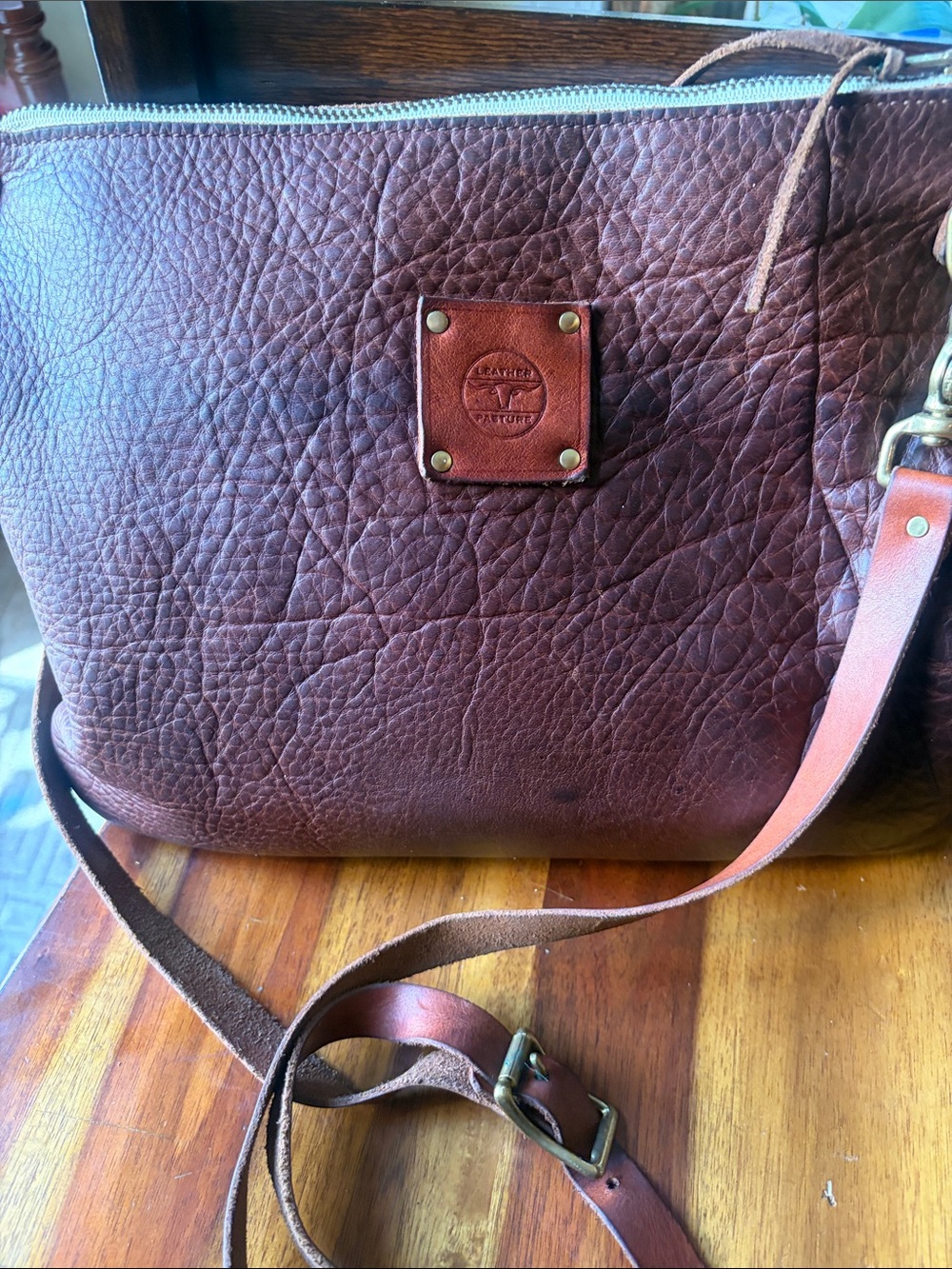 Textured Brown Leather Crossbody Bag with Adjustable Strap